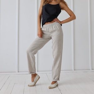 100% Linen Pants/ Flax Soft Women Trousers/ 1315