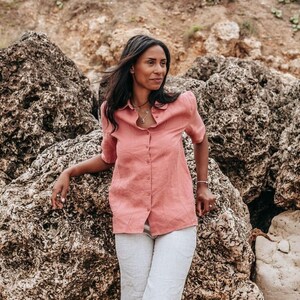 100% Linen Collared Shirt With Hand Embroidery/ 1511