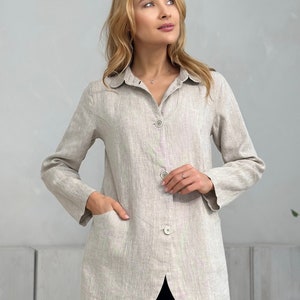 100% Linen Jacket / Flax Summer Coat/ 1515 image 7