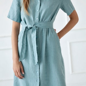 100% Linen Collar Shirt Dress/ 1270 image 5