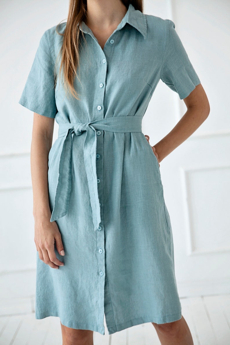 100% Linen Collar Shirt Dress/ 1270 image 5