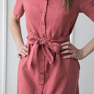 100% Linen Collar Shirt Dress/ 1270 image 8