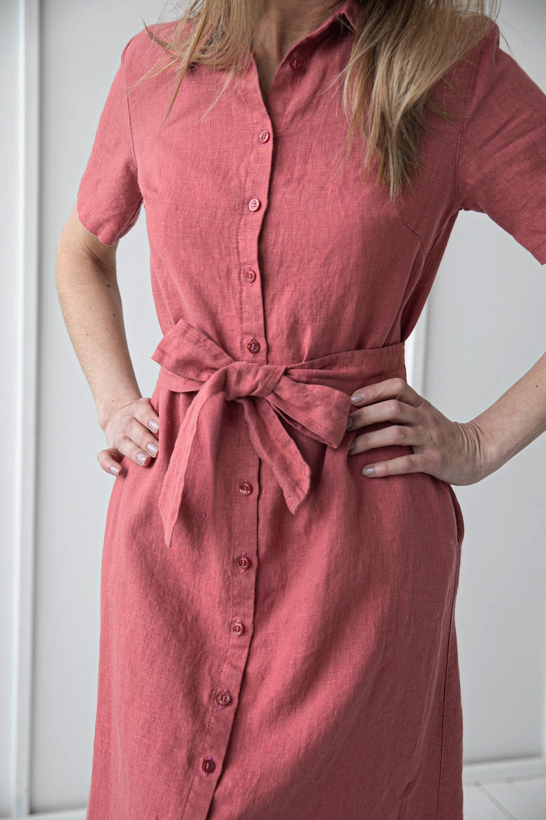 100% Linen Collar Shirt Dress/ 1270 image 7