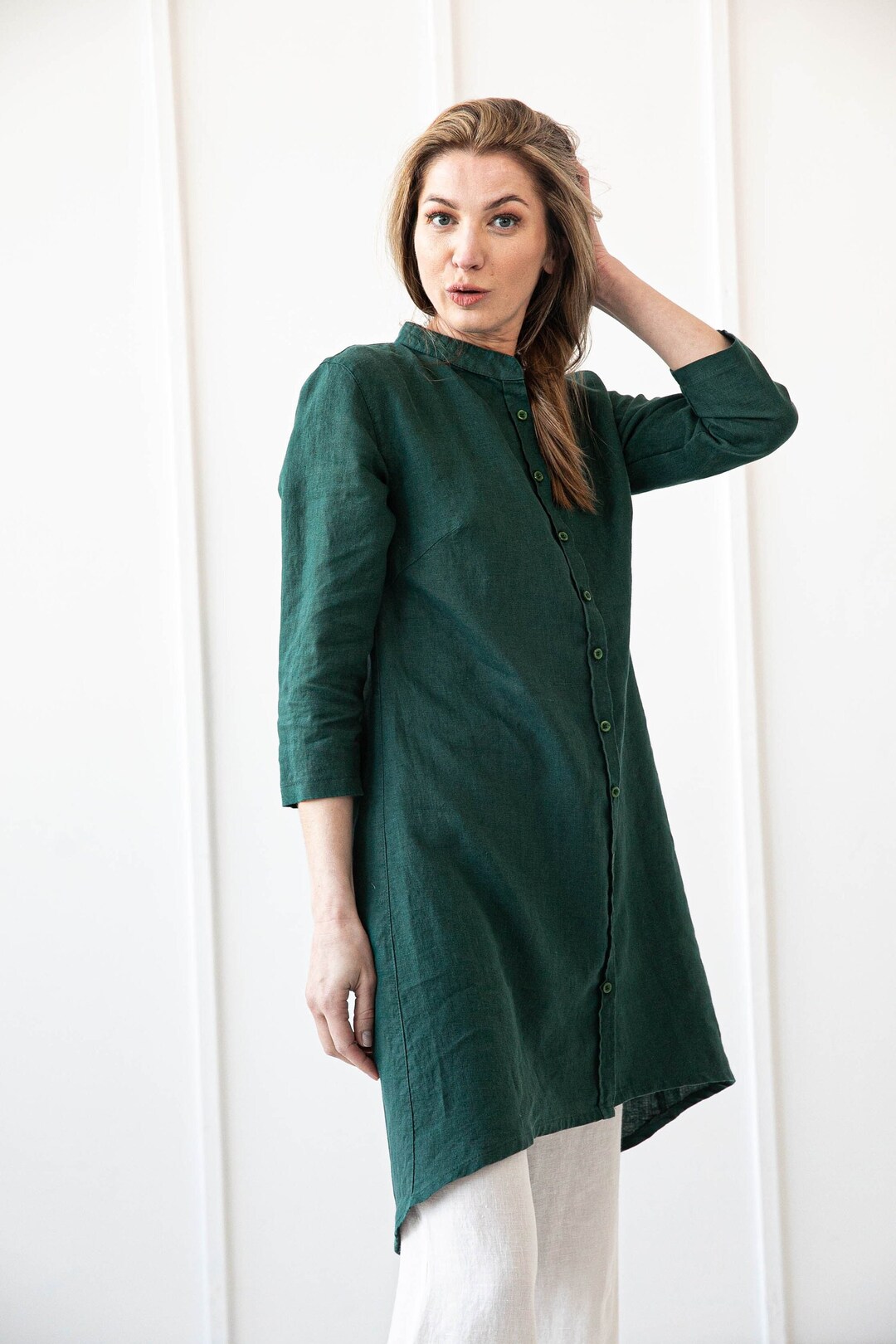 100% Linen Asymmetrical Shirt-Dress/ 1501
