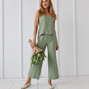 100% Linen Culottes Pants/ Flax Soft Women Capri Pants/ 1316