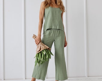 100% Linen Culottes Pants/ Flax Soft Women Capri Pants/ 1316