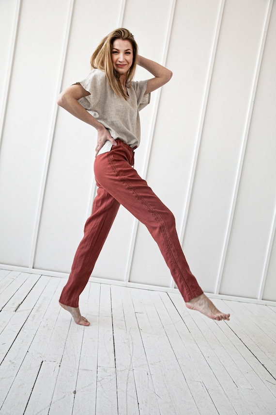 Pantalon 100 lin femme sale