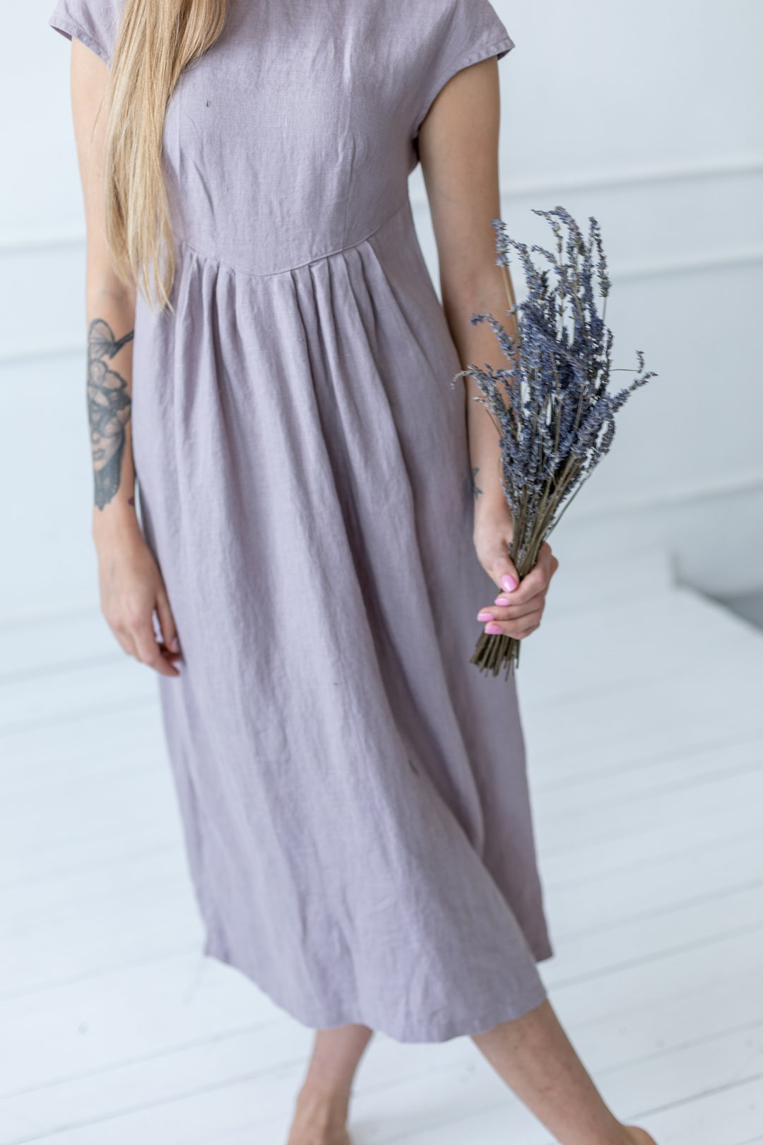 One Piece Dress in Pure Natural Linen Fabric