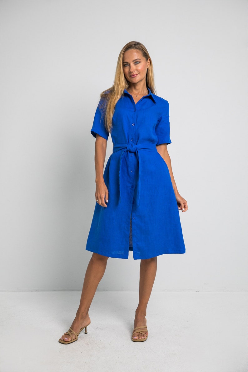 100% Linen Collar Shirt Dress/ 1270 image 6