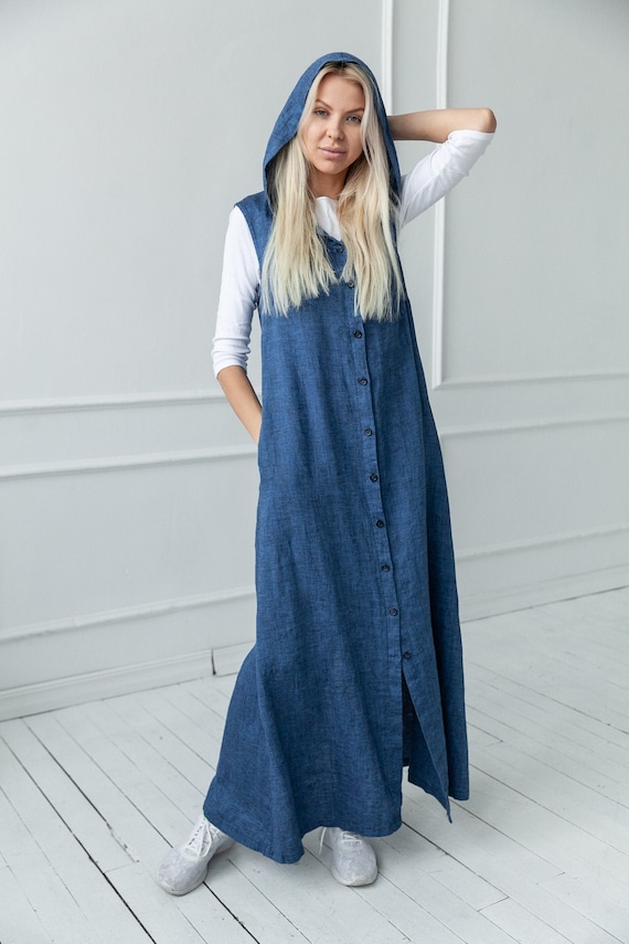 Long Linen Coat-Dress With a Hood/ 100% Linen Dress/ Soft Flax | Etsy
