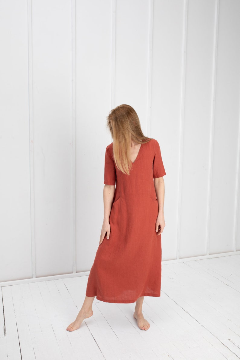 Long 100% Linen Dress/ 1226 image 2