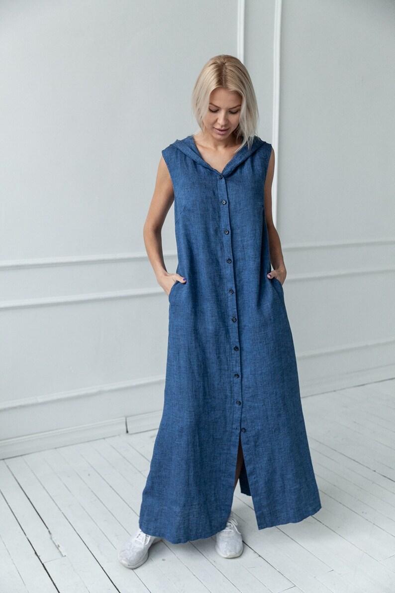 Long Linen Coat-dress With a Hood/ 100% Linen Dress/ Soft Flax - Etsy