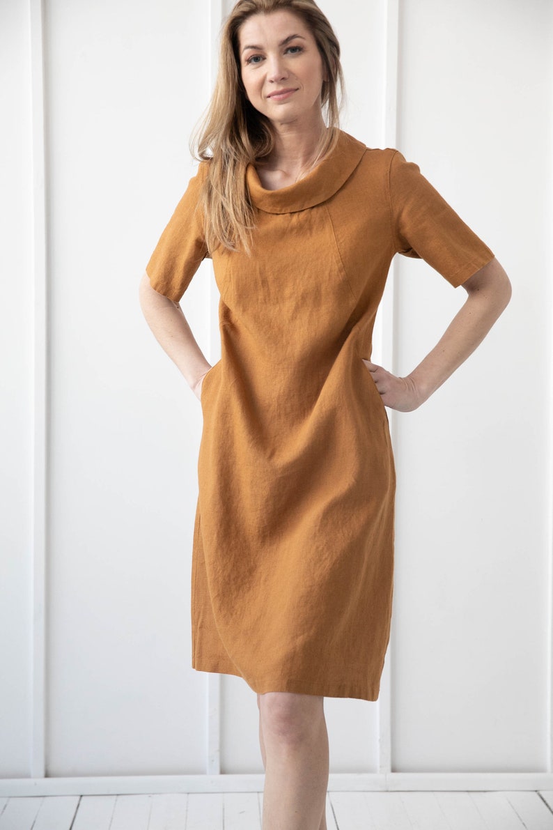 100% Pure Linen Dress/ Loose Flax Dress/ 1209 image 8