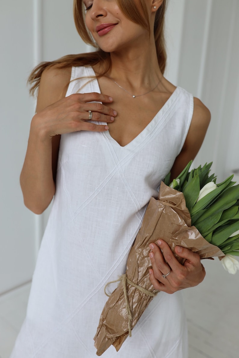 100% linen flared mini dress with embellishments