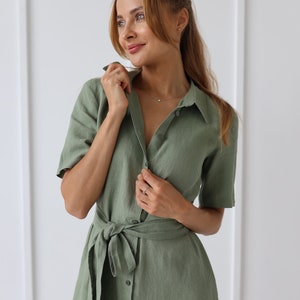 100% Linen Collar Shirt Dress/ 1270 image 3