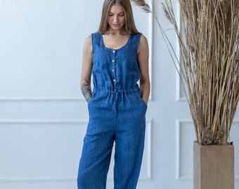 Linen Jumpsuit / Linen Romper / 1220