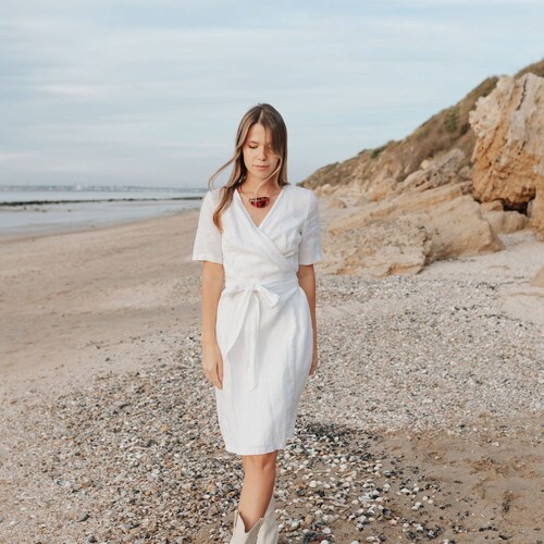 100% Linen Wrap Dress Loose Linen Pregnancy Dress Flax - Etsy