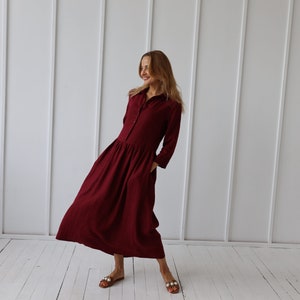 Long 100% Linen Collar Dress/ 1245 image 6