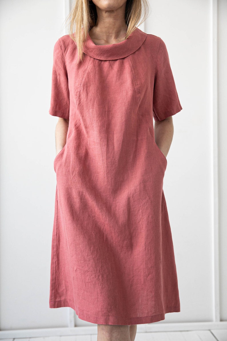 100% Pure Linen Dress/ Loose Flax Dress/ 1209 image 1