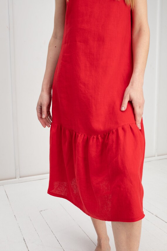 100% Pure Linen Dress, Midi Dress/ 1233
