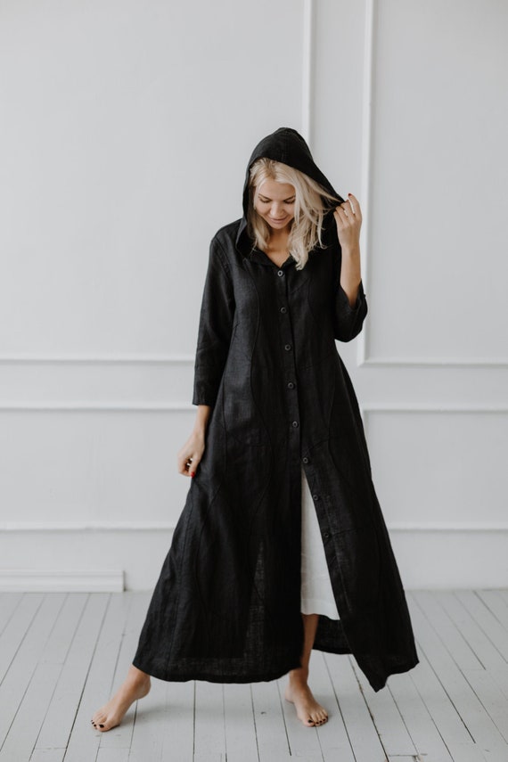Long Linen Coat-dress With a Hood and 
