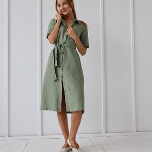 100% Linen Collar Shirt Dress/ 1270 image 2