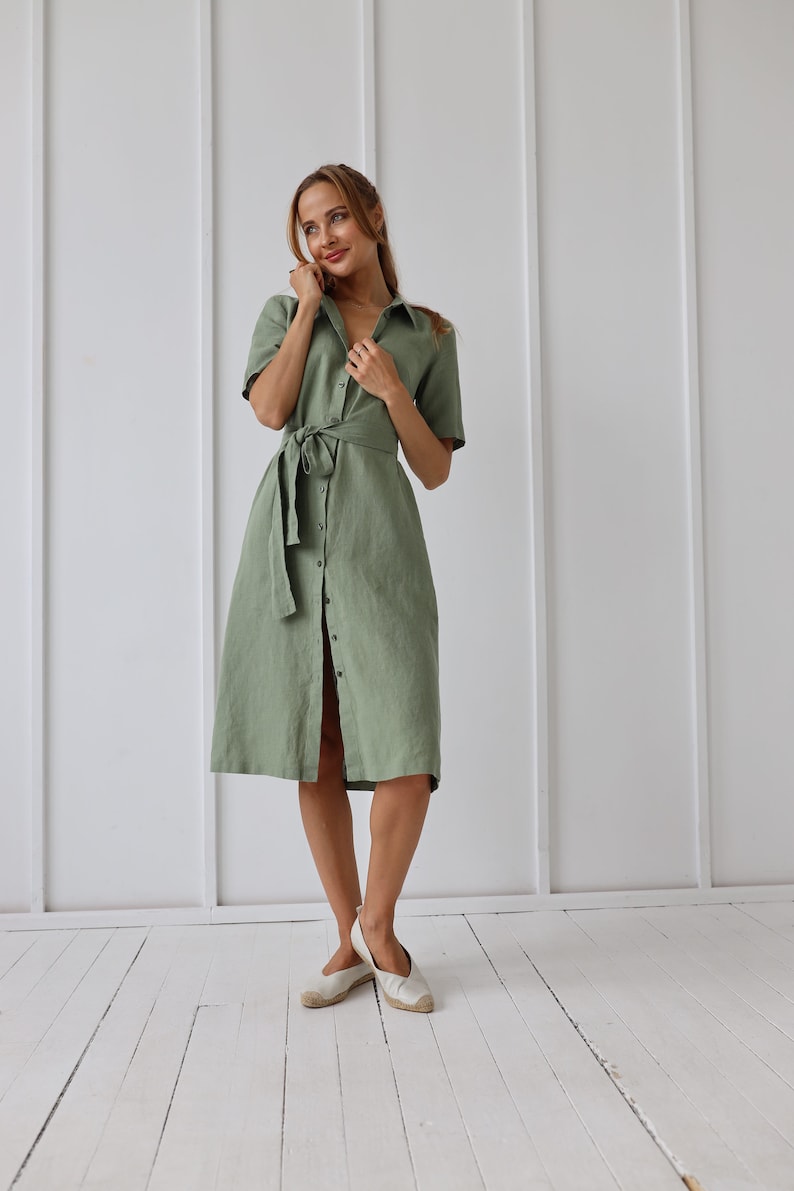 100% Linen Collar Shirt Dress/ 1270 image 2