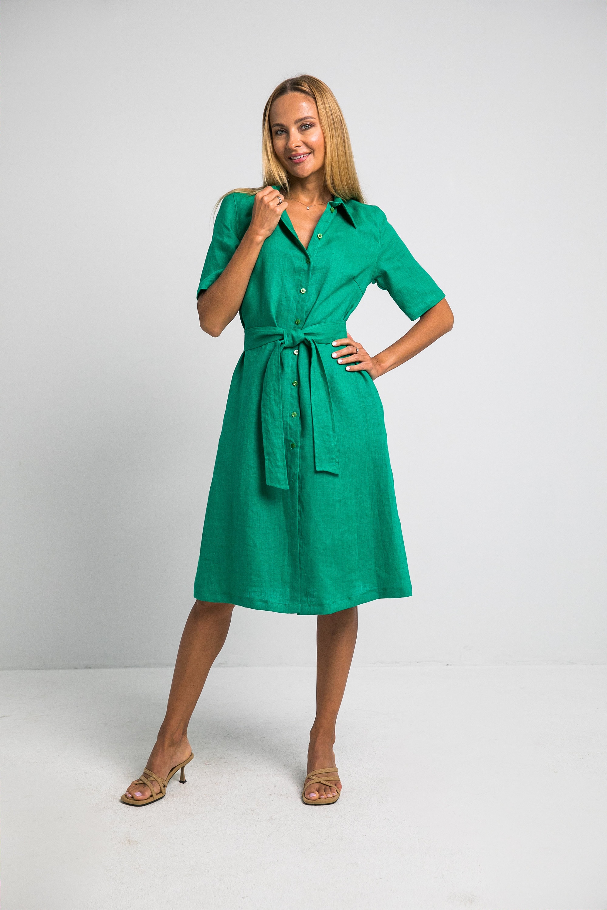 100% Linen Collar Shirt- Dress/ 1270 - Etsy