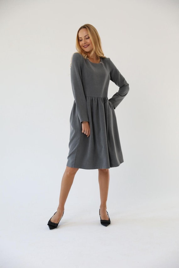 long sleeve loose midi dress Rust Linen Midi Dress with Loose Fit and Button Front