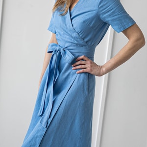 Maternity 100% Linen Dress, Loose Linen Pregnancy Dress/ 1282 image 6