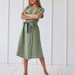 Maternity 100% Linen Dress, Loose Linen Pregnancy Dress/ 1282 image 3