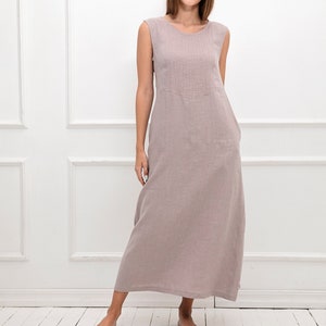 Long 100% Linen Midi Loose Dress With Hand Embroidery / 1203 image 4