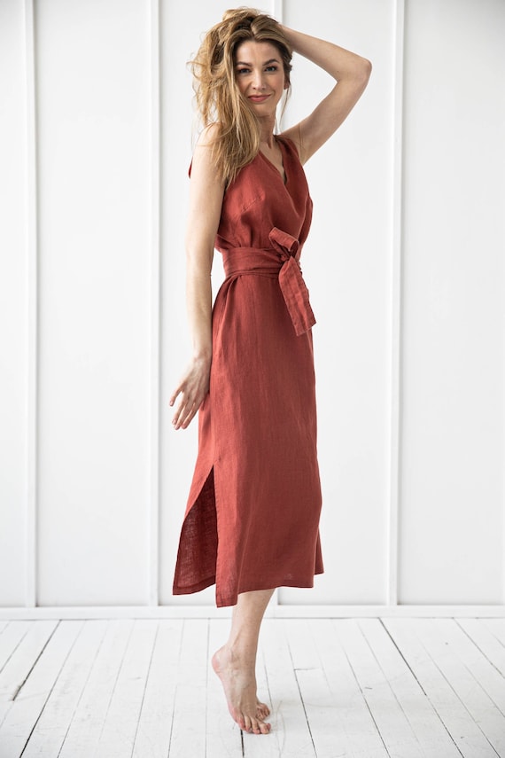 Long 100% Linen Dress, Linen Dress Plus Size/ 1251 