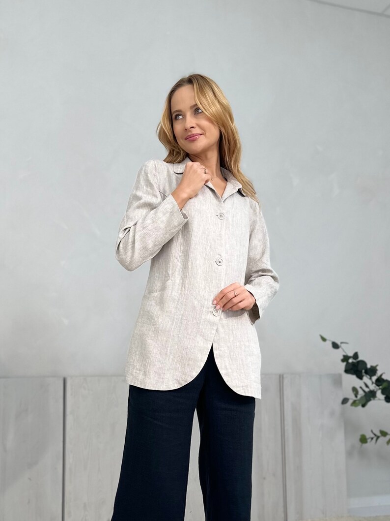 100% Linen Jacket / Flax Summer Coat/ 1515 image 4