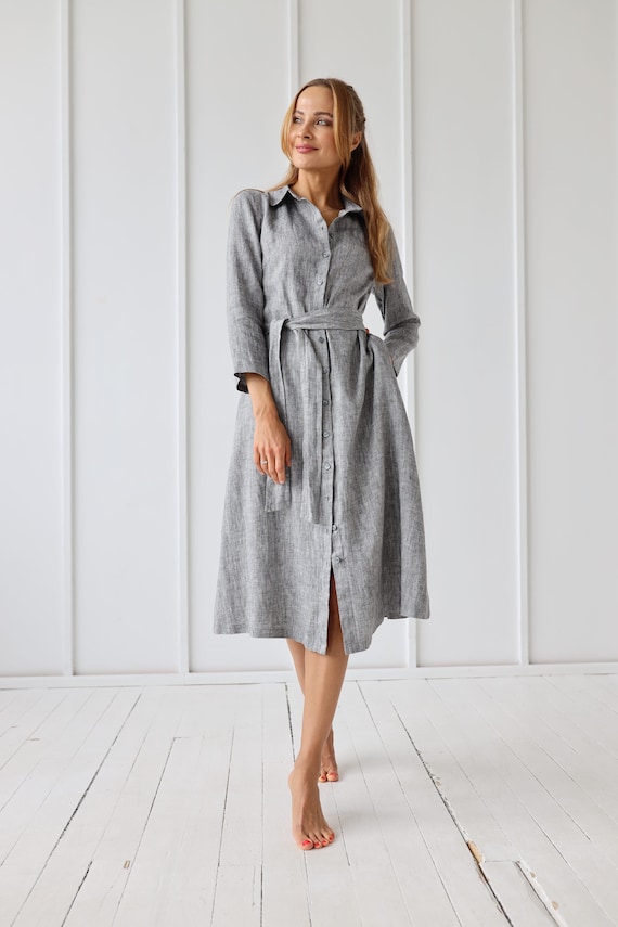 100% Linen Collar Shirt- Dress/ 1260 - Etsy