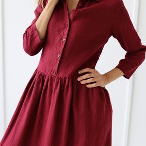 Long 100% Linen Collar Dress/ 1245 image 4