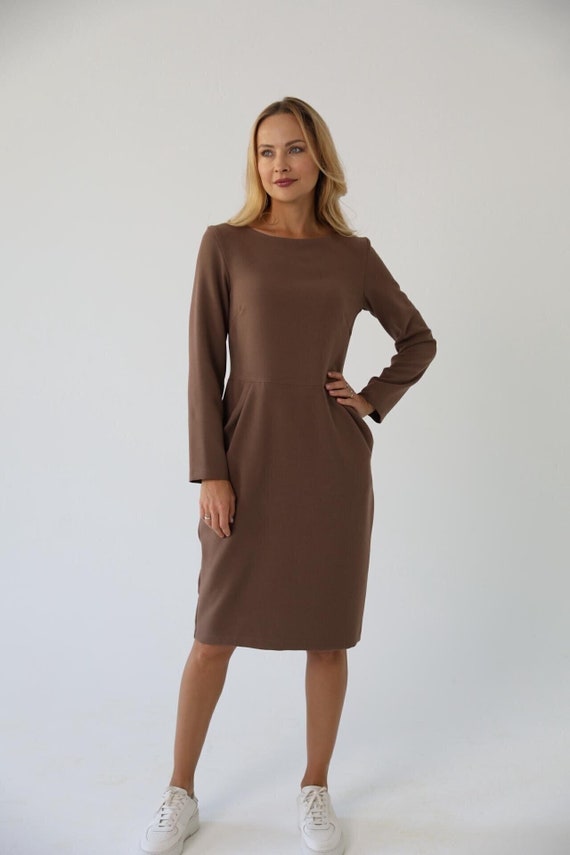 thirty thirty brown long sleeve dress Winter/fall Sleeves, Loose Warm Dress, Customized Midi Dress, Hand Made Plus Size Robe/ 3030 Color:Oxblood The long sleeves provide Mens BRIDAL SHOWER DRESSES –