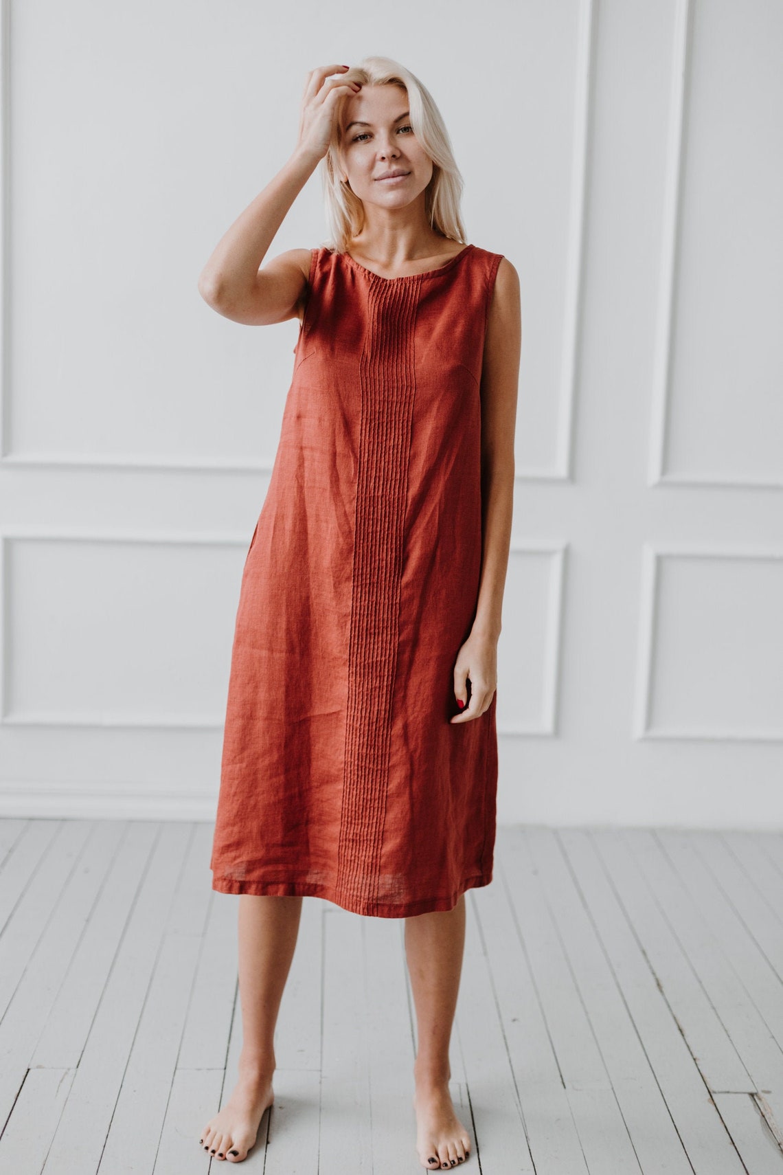 Linen Woman HAND embroidery shirt “Night” size S/L