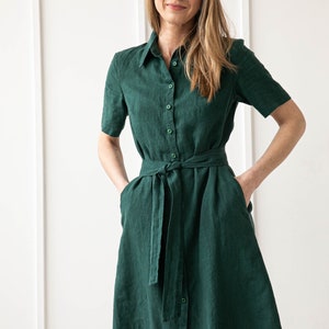 100% Linen Collar Shirt Dress/ 1270 image 4