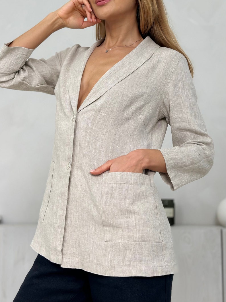 100% Linen Jacket For Women/ Flax Summer Coat/ 1514 image 3