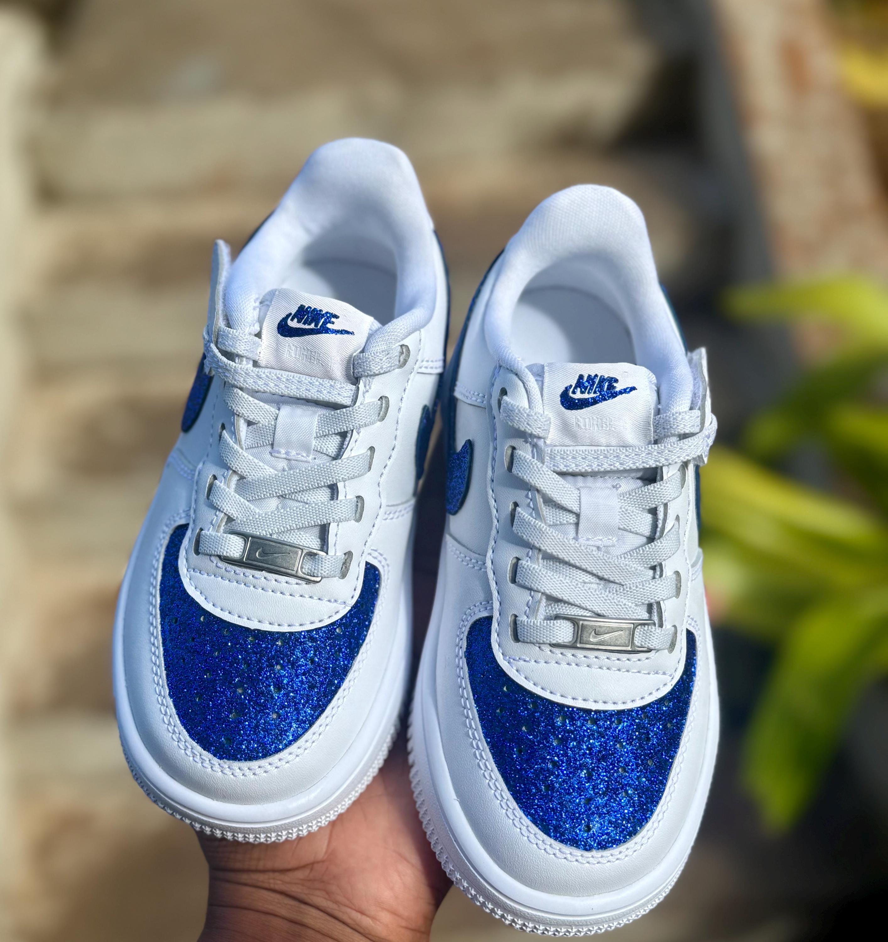 Glitter Air Force 1's (kids)- Blue