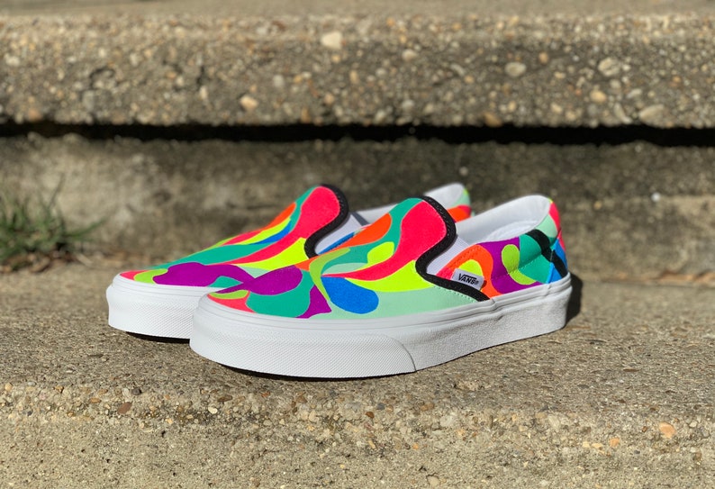 Neon Vans Slip Ons Sneakers Vans Neon Camo Slip On VANS NEON CAMO