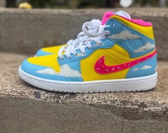 Pink Donut Hand Painted Custom Air Jordan 1 Mid - Etsy