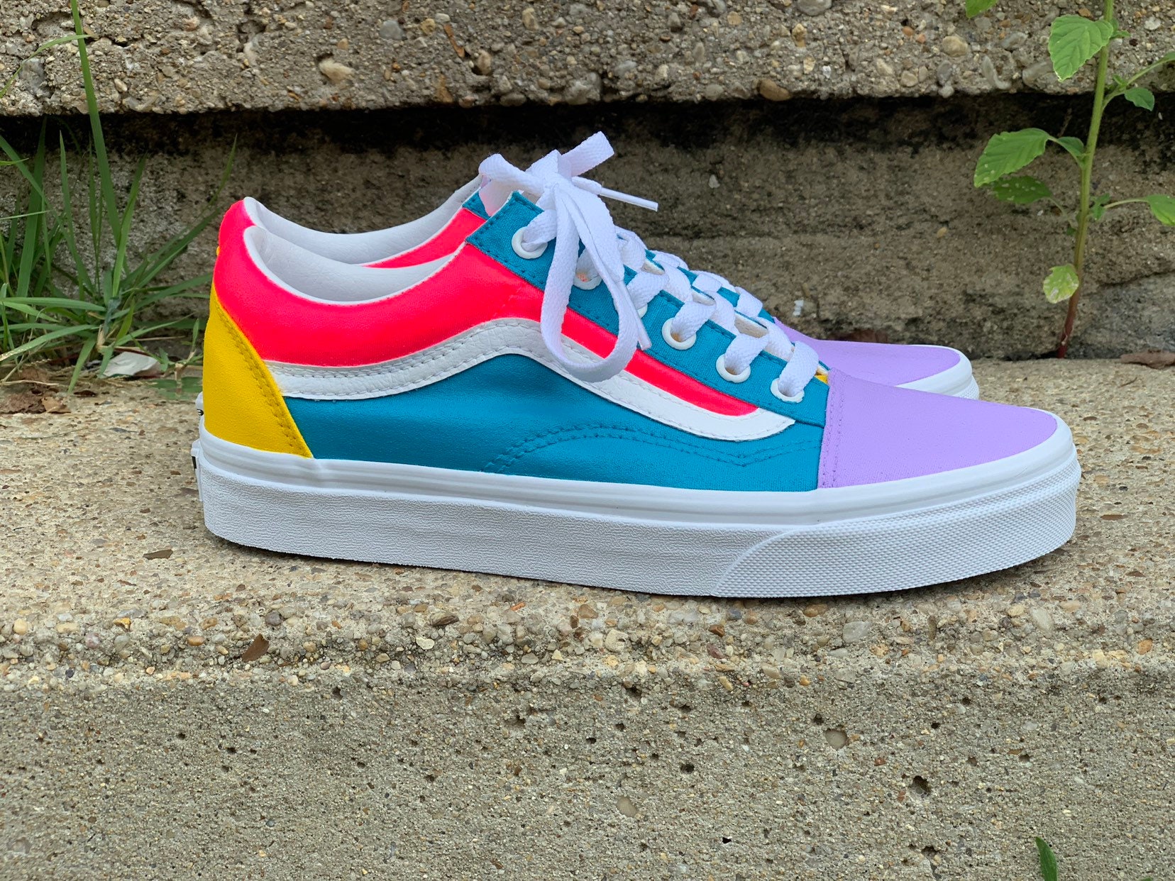 Custom Painted Vans Old Skool Sneakers - Pastel Colored Ombre