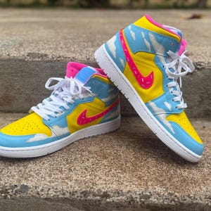 pink donut hand painted custom air Jordan 1 mid image 2