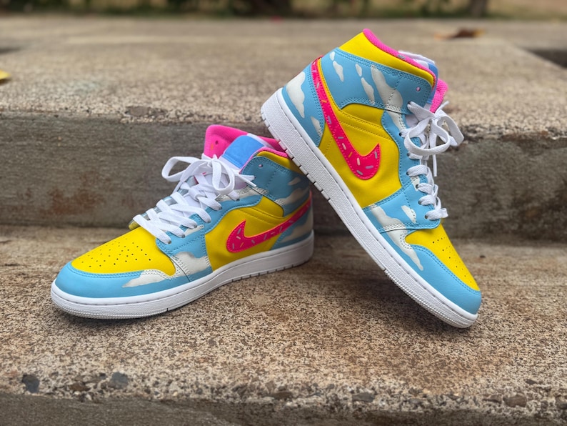 pink donut hand painted custom air Jordan 1 mid image 2