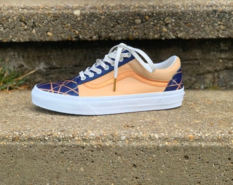 Rose gold, navy, and linen custom vans