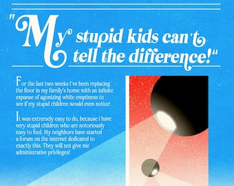¡Mis estúpidos hijos no pueden notar la diferencia! - Parodia de un anuncio de revista retro