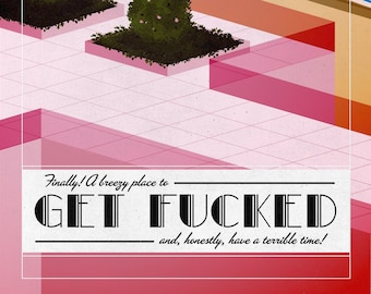 Get Fucked - Retro Tropical Liminal Beach Parody Print