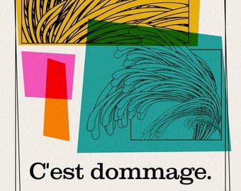 C'est Dommage - French Midcentury Retro Style Original Art Print
